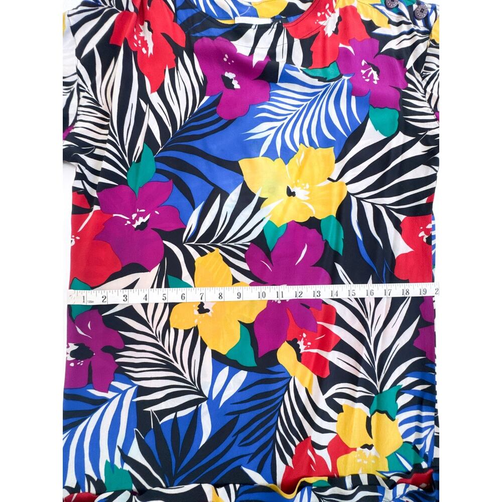 Vintage Christian Dior Silk Tropical Floral Shift Dress Size 14 - Picture 15 of 16